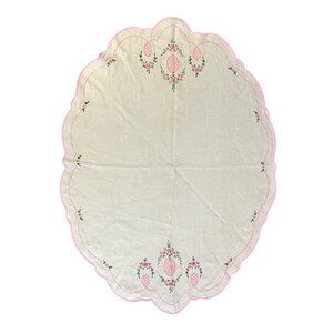 Vintage Handmade Embroidered Tablecloth Used 43x31 Romantic Cottage